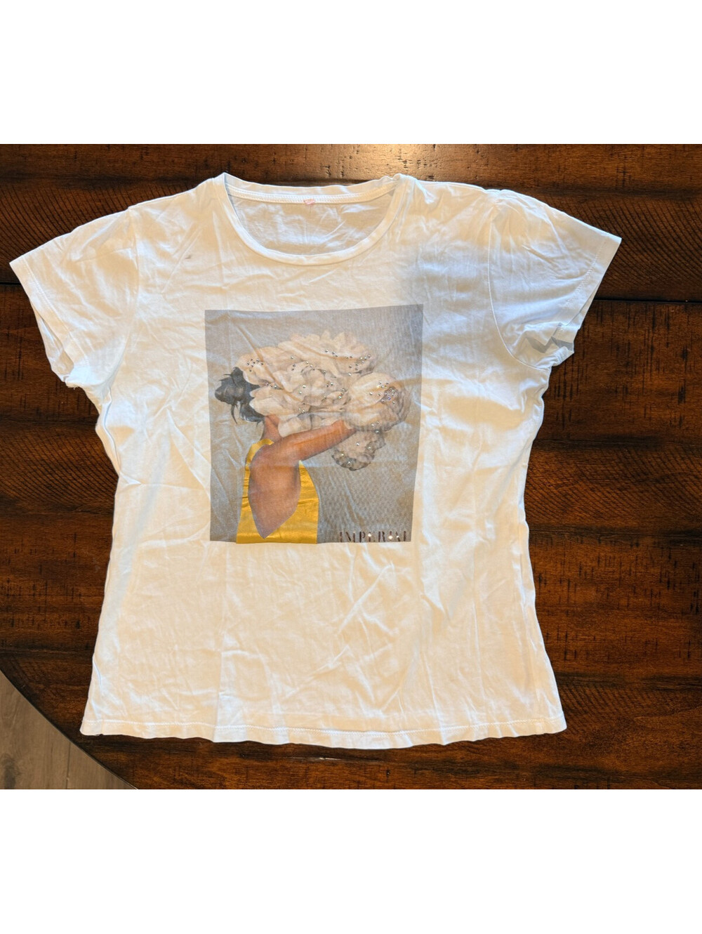 Imperial Women's White Rhinestone Graphic Fashion T-Shirt - Women's Small